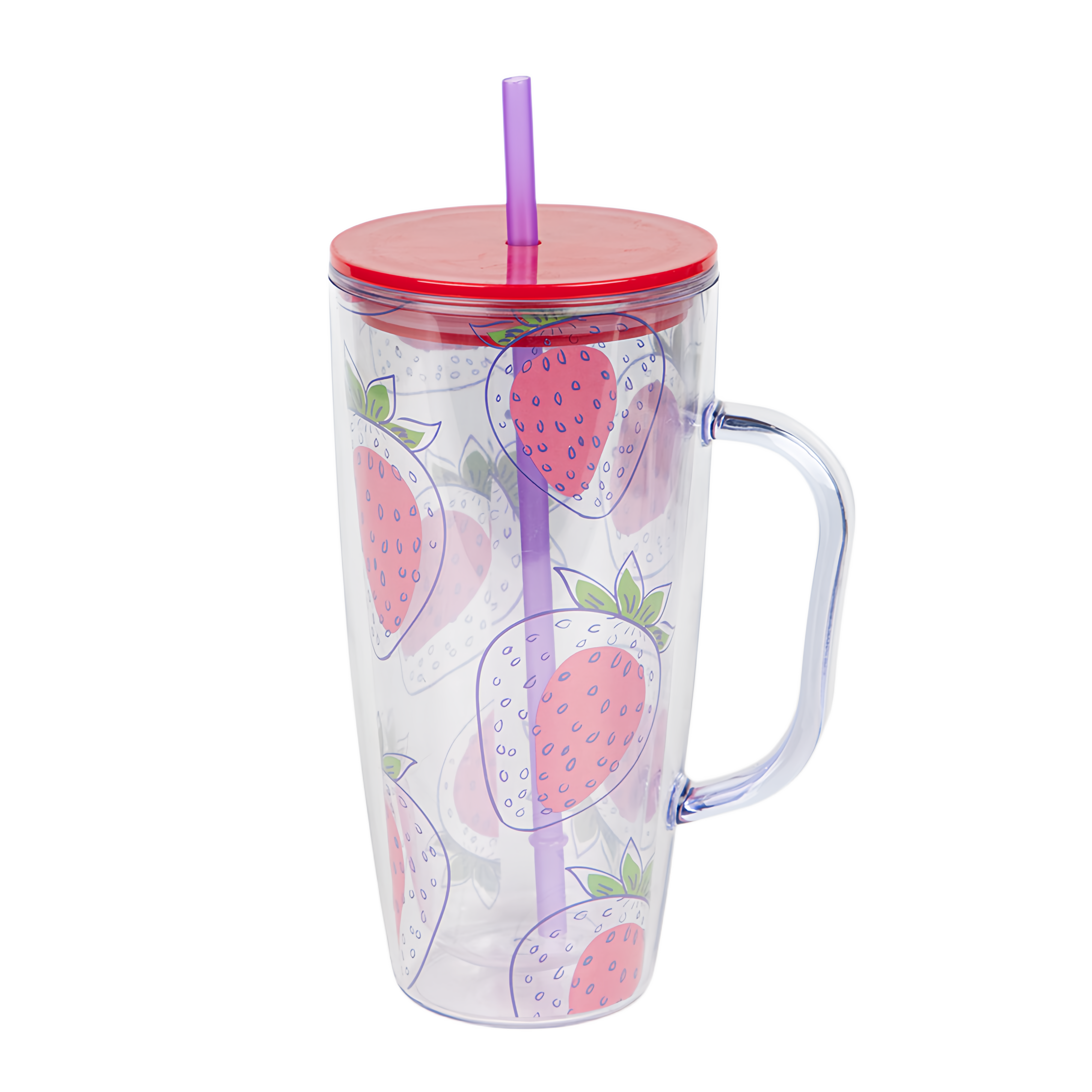 qinge Summer Strawberry Transparent Plastic Straw Cup
