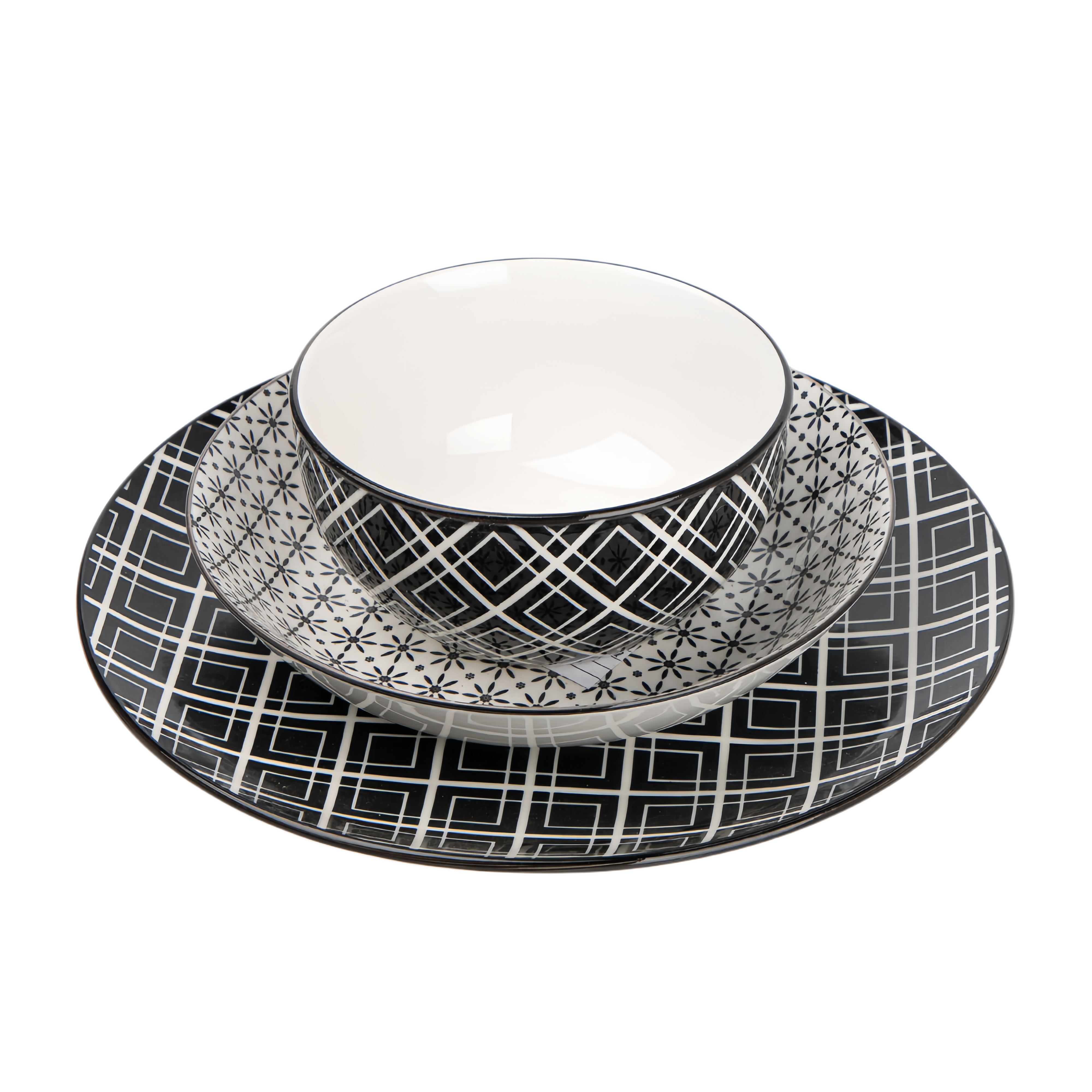 qinge Black and White Ceramic Bowl and Plate Set