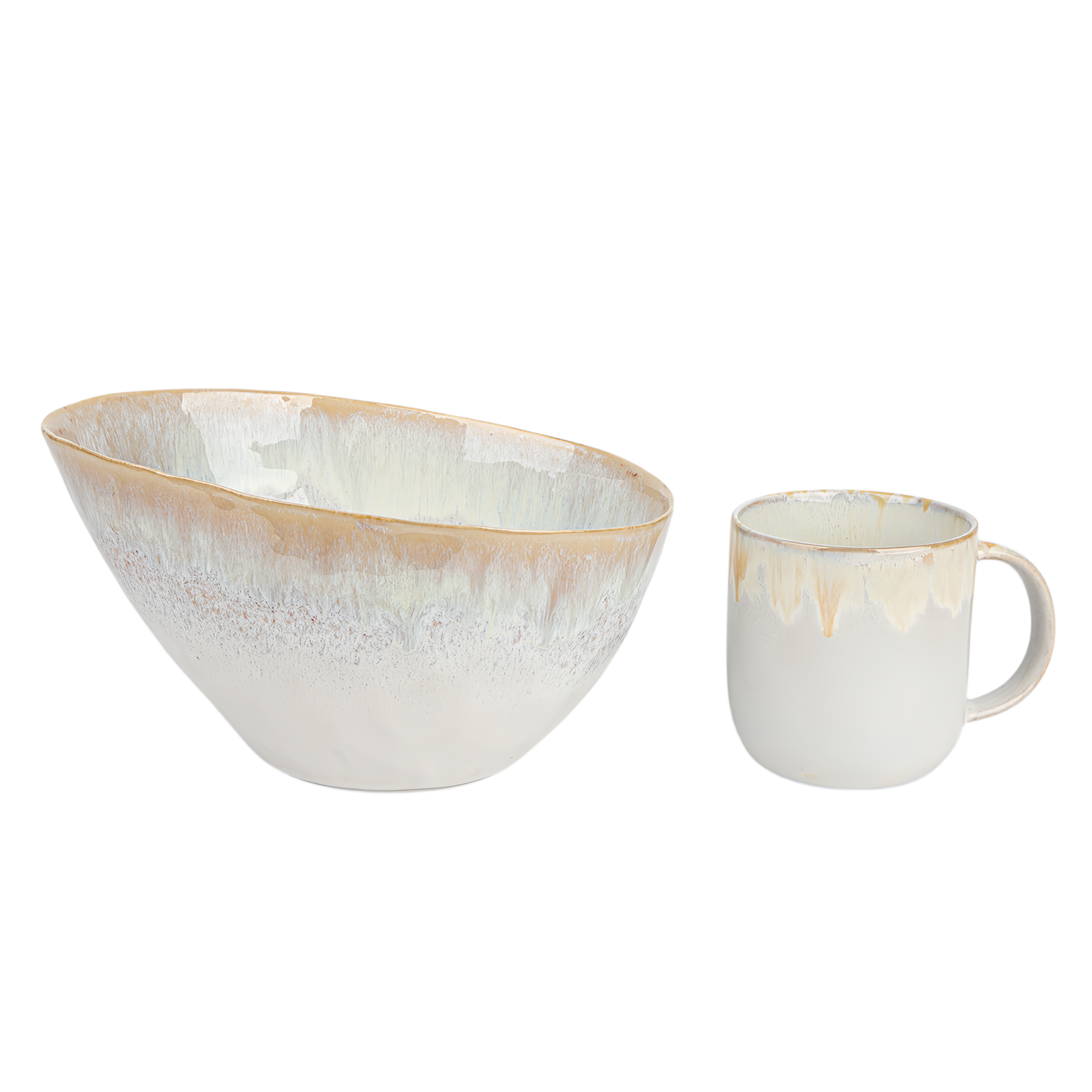qinge Slanted Mouth Ceramic Bowl and Cup Set of Two