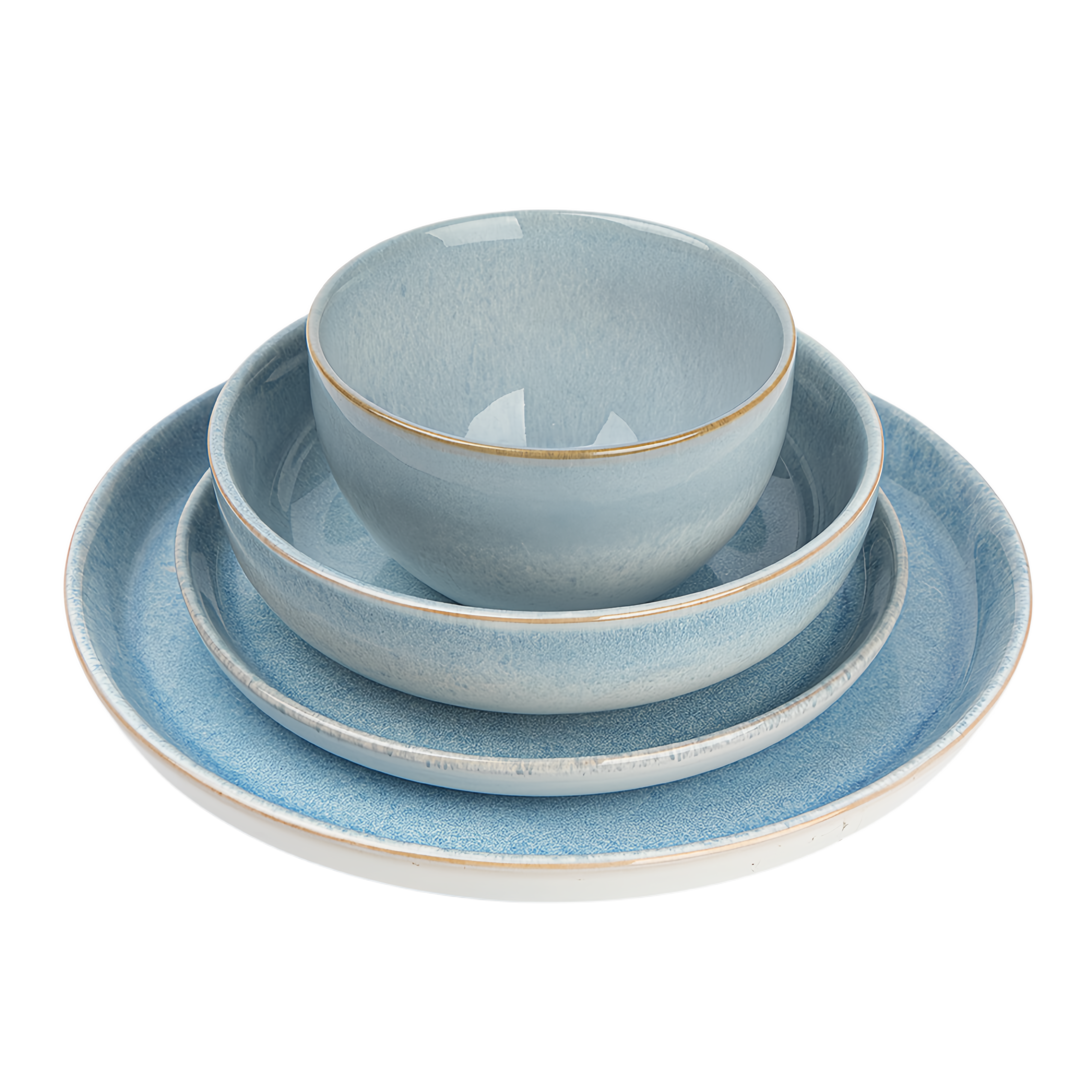 qinge Blue Ceramic Bowl and Plate Set of Four