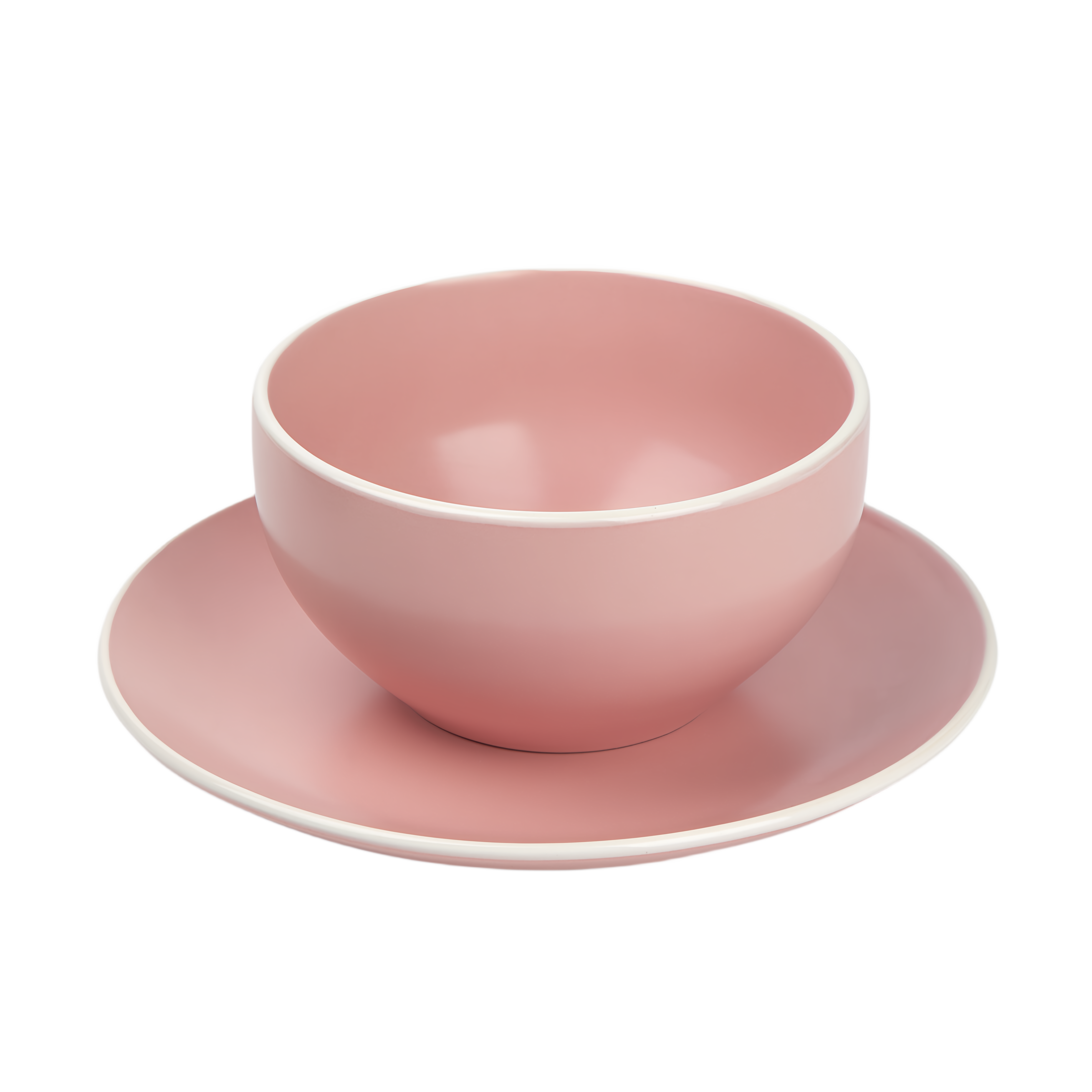 qinge Pink with White Rim Glossy Ceramic Bowl and Plate Set