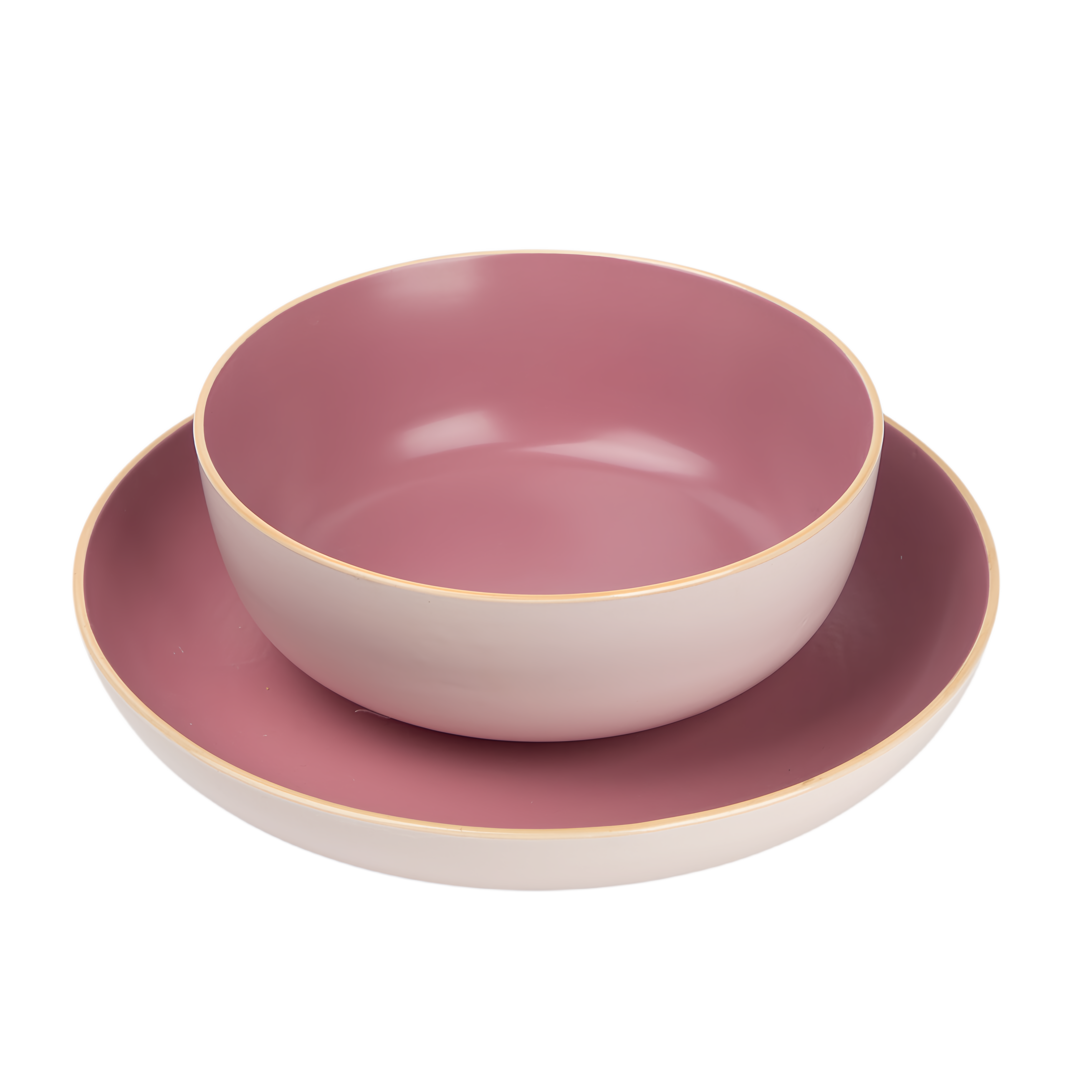 qinge Pink and White Glossy Ceramic Bowl and Plate Set