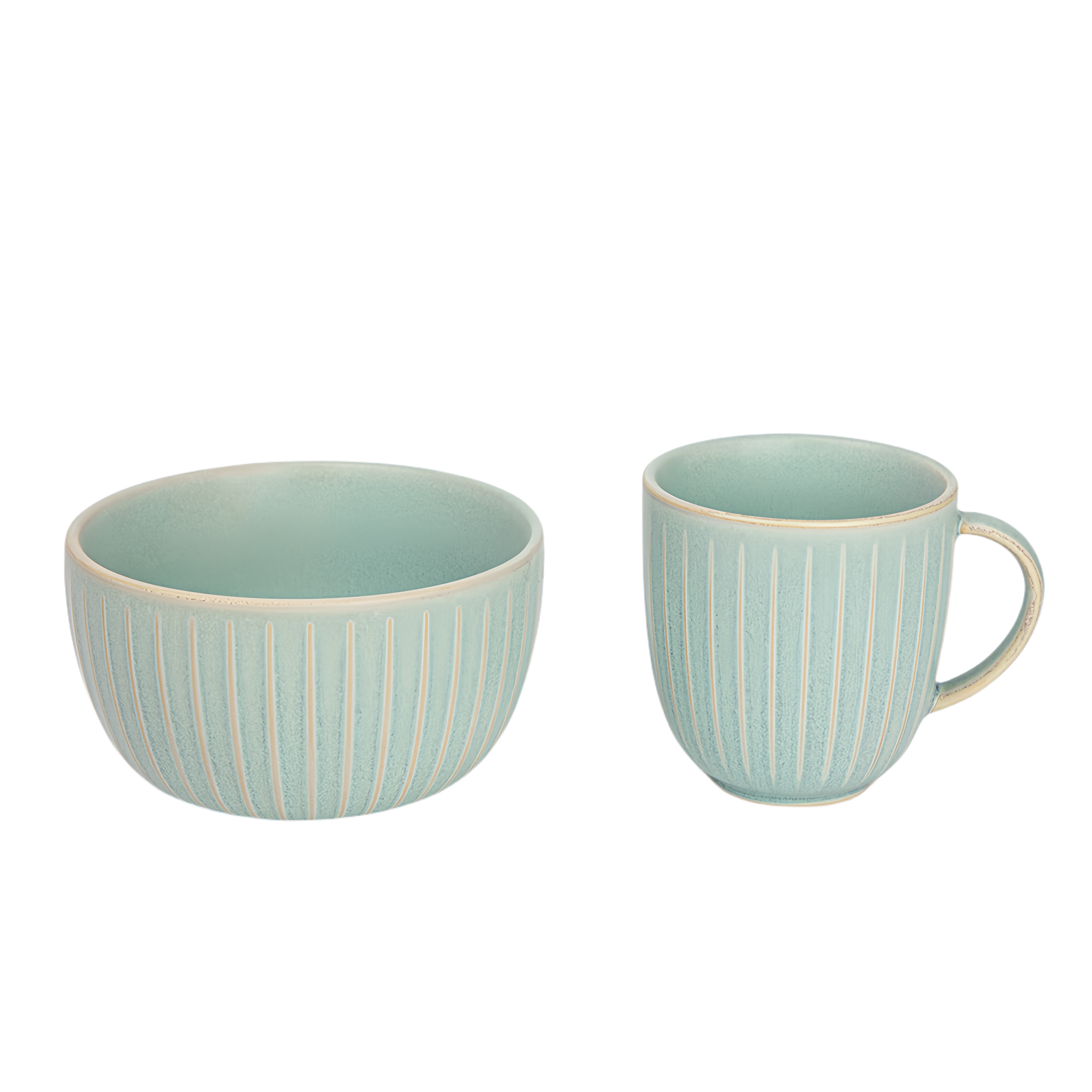 qinge Blue Vertical Striped Ceramic Bowl and Plate Set - Two Pieces