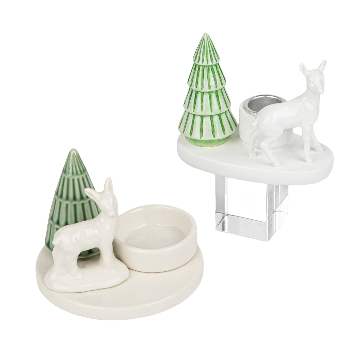 qinge Candlestick Green Tree with White Deer Candle Holder