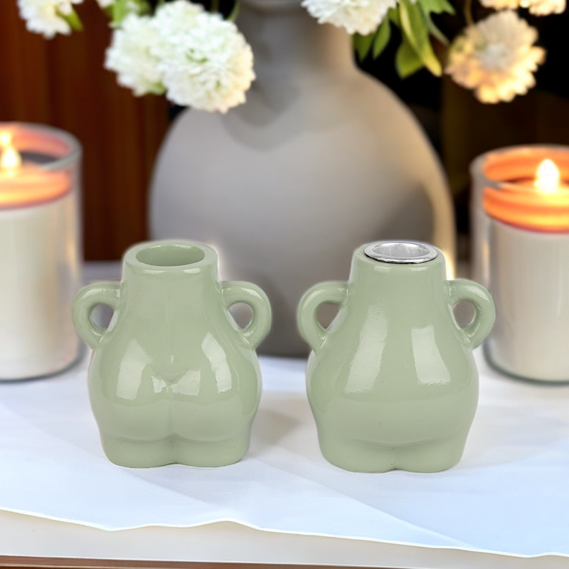 qinge Candlestick Green Ceramic Butt Candle Holder Factory Prices