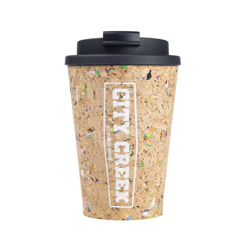 qinge 350ML Eco Friendly Natural Cork Reusable To Go Custom Printed Travel Coffee Mug With Lid