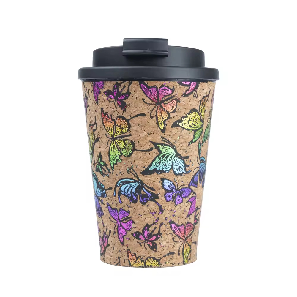 qinge 350ML Eco Friendly Natural Cork Custom Printed Double Walled Reusable Coffee Cup 12oz Mug